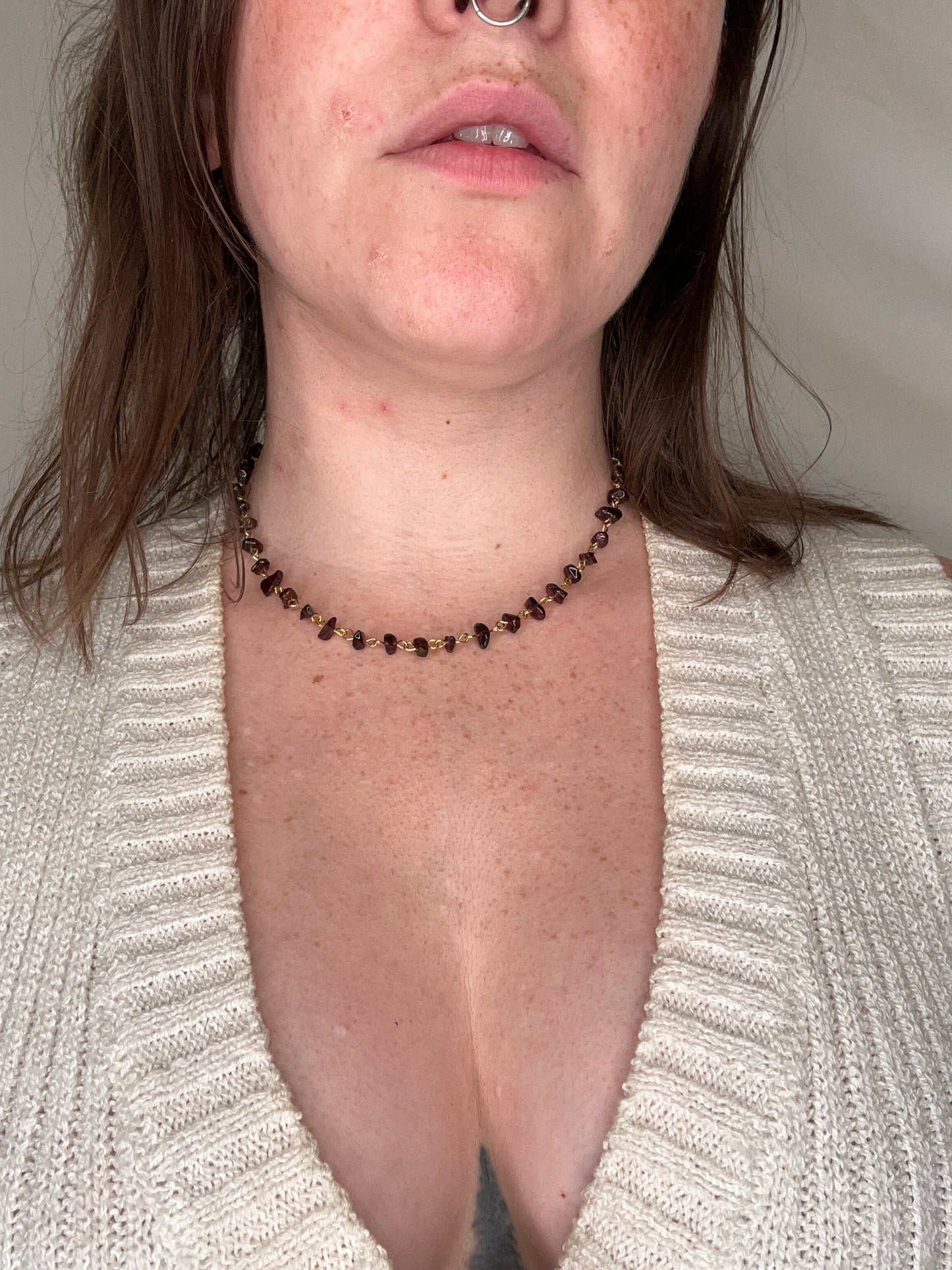 Garnet Stone Chip Necklace