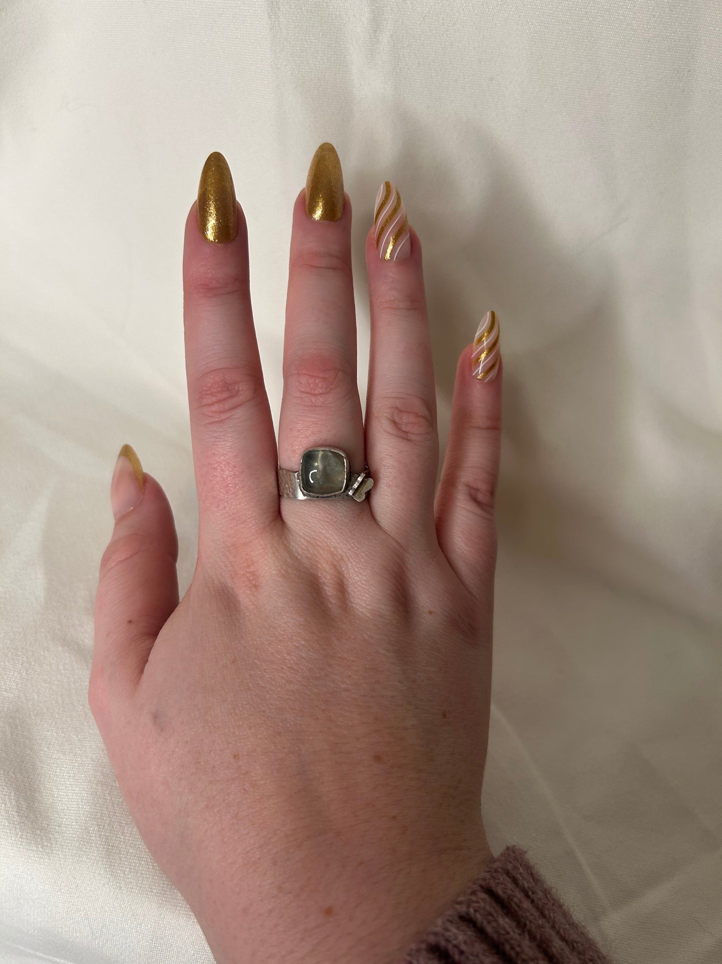 Prehnite Butterfly Ring